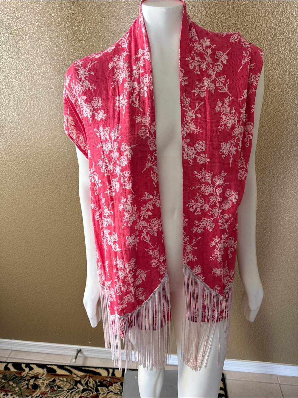 Mango Pink Floral Fringe Scarf Wrap